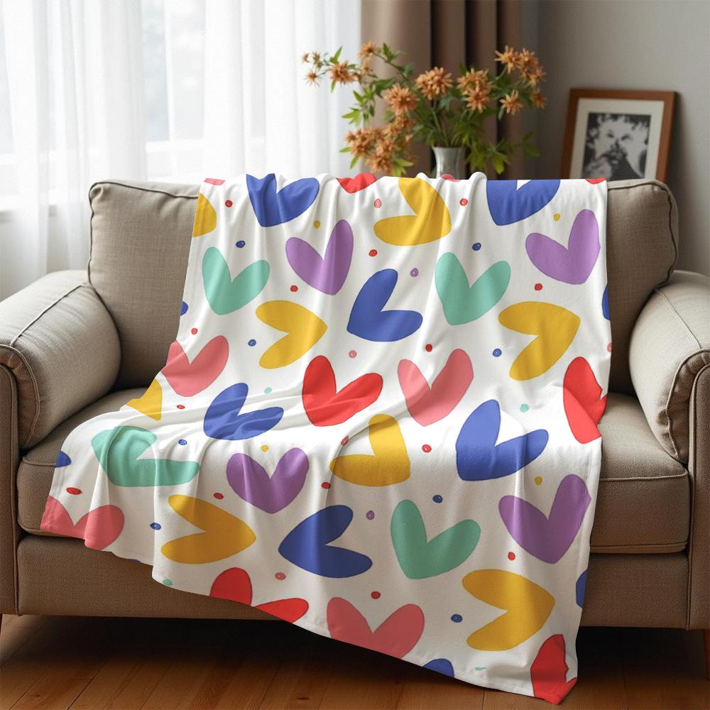 Multicolor Heart Polka Dot Anime Cartoon Flannel Blanket Soft Warm Throw for Bedroom Sofa Car Kids Holiday Gift