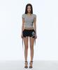 Gillaakaibeu Lace Cross Patched Button Crop T-Shirts_Grey