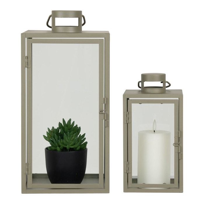 Green Metal and Glass Lantern - Set of 2 - HOUSE NORDIC Corfu