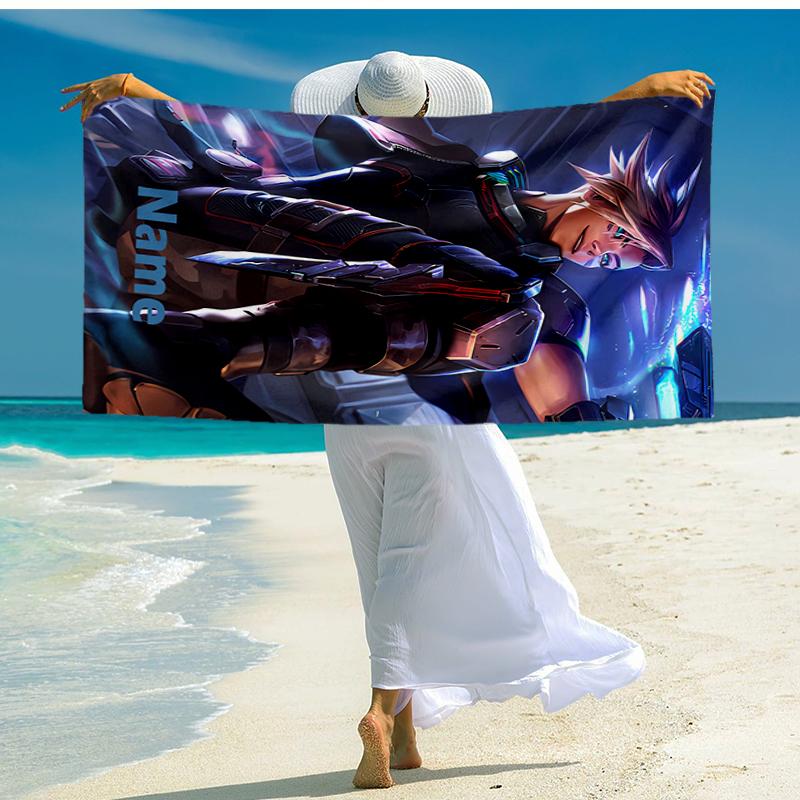 Custom Name Ultra-Soft Beach Towel with League of Legends Theme,Ideal for Pool - Camping, Diving - Perfect Travel Essential, Vibrant Beach Towel.