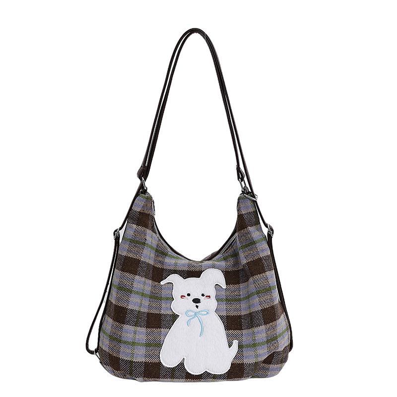 Plaid Woolen Tote Bag Women's Large-capacity Shoulder Messenger Bag Autumn and Winter Multi-functional Backpack