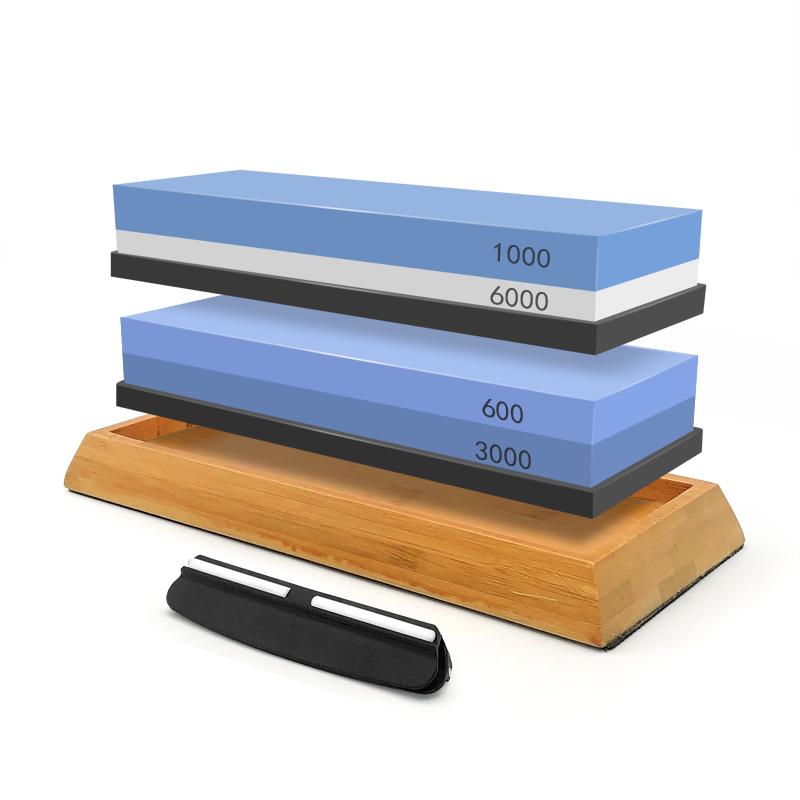2in1 Professional Sharpening Stones Knife Sharpener Double-side Whetstone Grinder Stone Watster Stone Bamboo Base Angle Guide