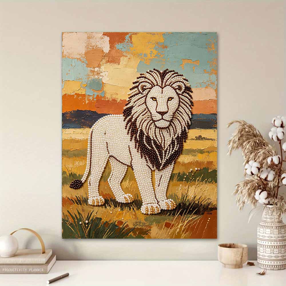 DIY Perlenkunst Malerei Majestätischer Löwe Handgemachtes Handwerk Moderne Wanddekoration Freizeit Entspannungsaktivität Nettes Geschenk für Anfänger Kunstschaffende Zuhause