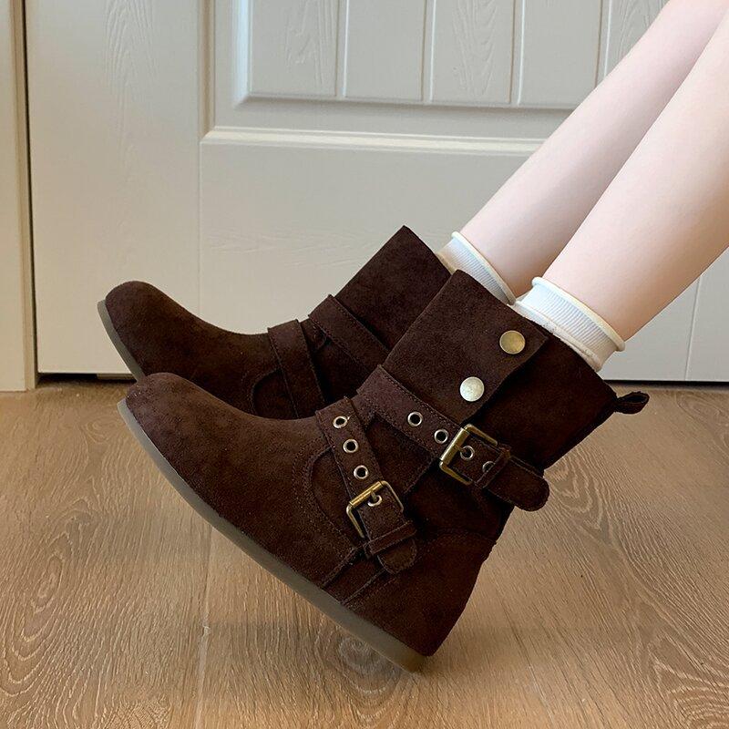 Fashion New Style Fashion Women's Luxury Suede Western Boots Women Ankle Boots Women's Black Short Booties Large Size Zapatos Mujer