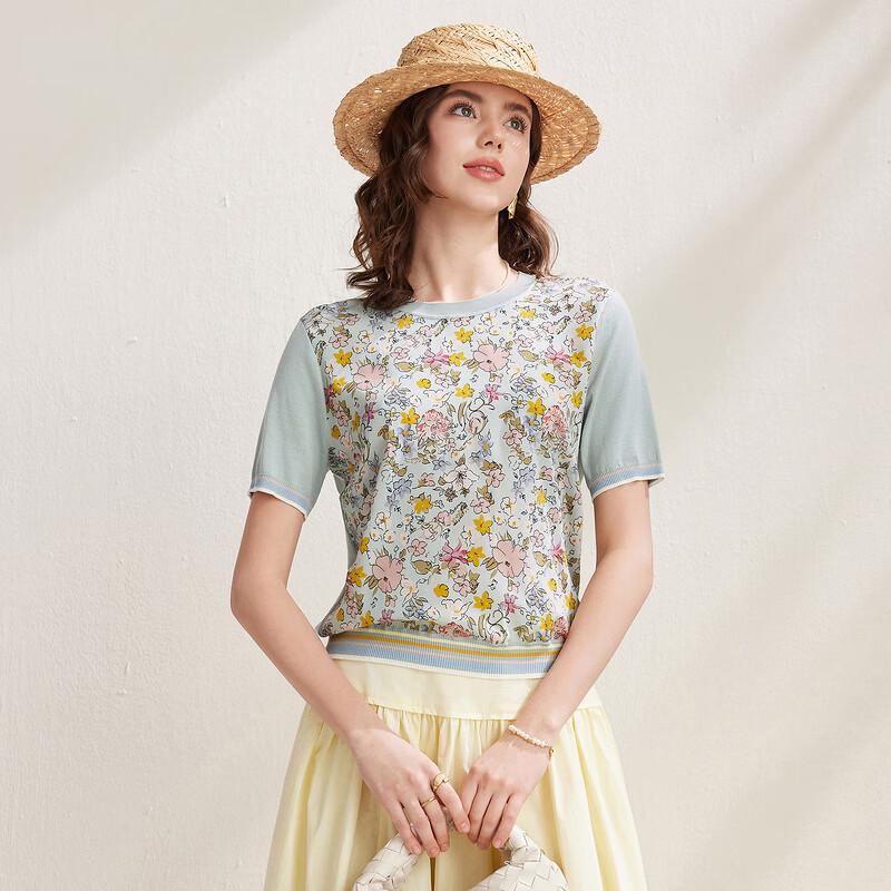 Women's Pastoral Silk Blend Short Sleeve Knit Top