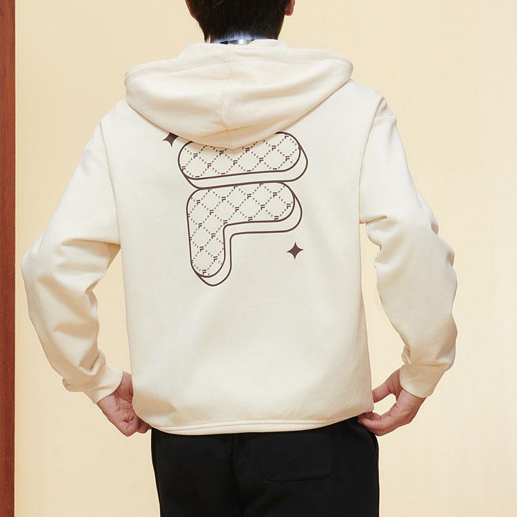 FILA Fusion FOB Series Large Logo Zip-Up Hooded American Vintage College Style Jacket Unisex jackets Milk-Beige T11U413503F-BG