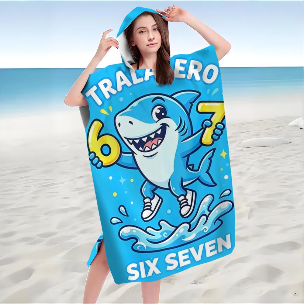 

1pc Blue Shark Hooded Beach Towel Bath Robe, Microfiber, Highly Absorbent, Soft Summer Bath Towel for Yoga, Swimming, Fitness W30*H60(CM)