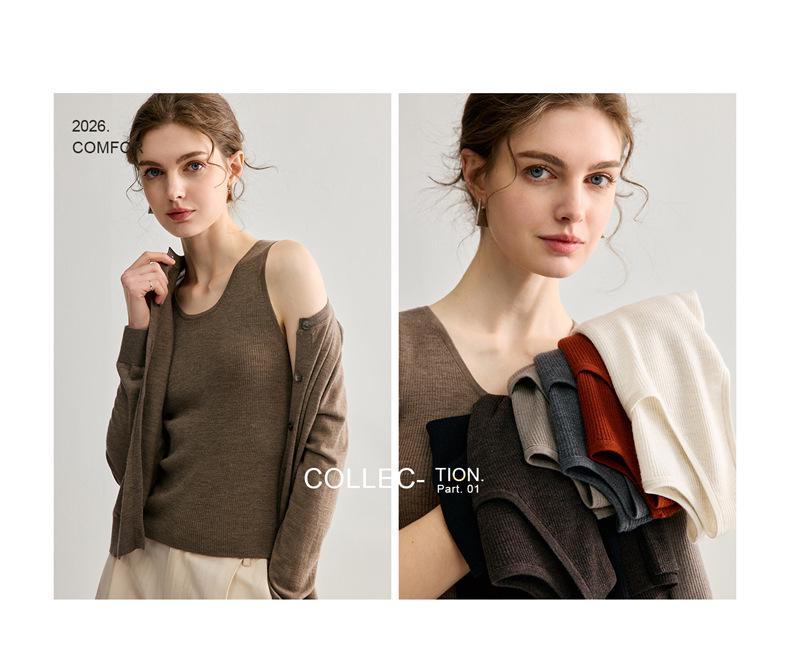 German Yangzi Wool-Blend Slim Knit Vest Round Neck Thin Camisole Base Layer Shirt