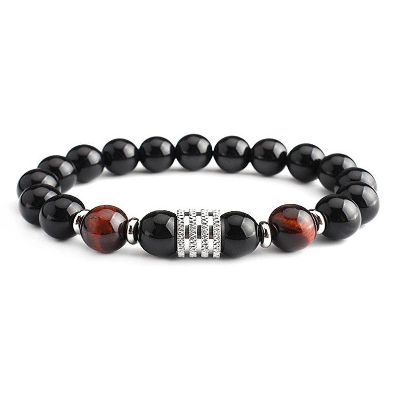 

Мужской блестящий черный браслет из камня тигровый глаз из нержавеющей стали