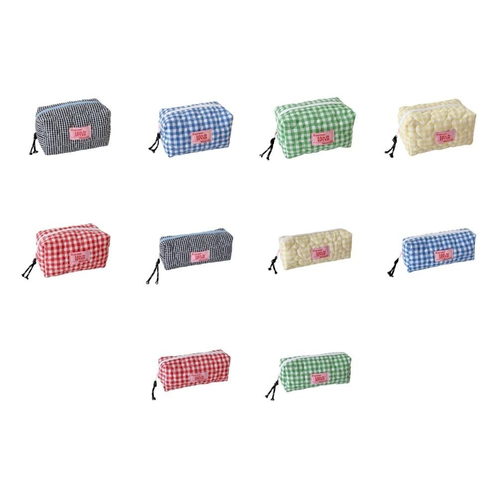 Cloth Korean Plaid Stationery Bag Pen Bag Pencil Pouch Plaid Heart Pencil Case  Kids Children