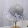 Spring and summer new lace mesh top hat women's sunscreen sun hat pearl bow decorative holiday mesh hat