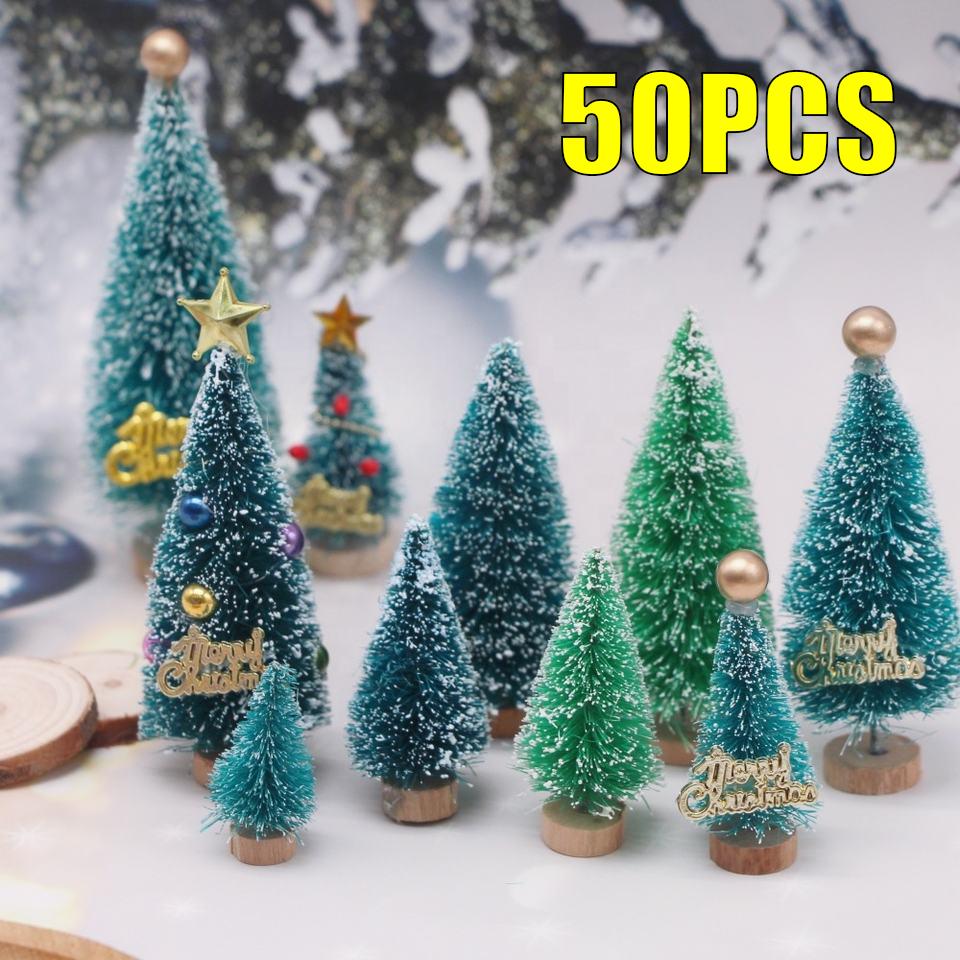 50PCS Mini Christmas Tree Sisal Silk On Cedar Pine Christmas Tree Christmas Window Decoration Christmas Desktop Decoration