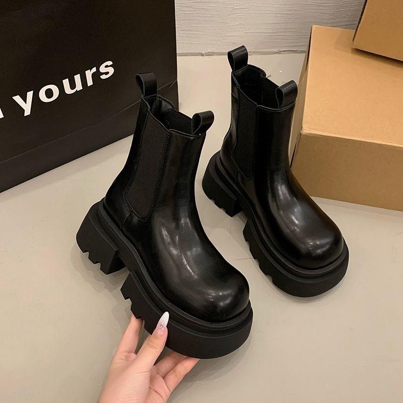 Women S Pu Ankle Boots Round Toe Chunky Heel Casual Martin Boots