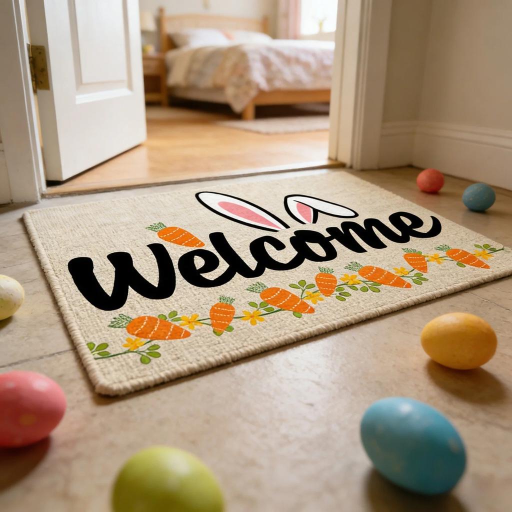 Frohe Ostern Fußmatte Außen Natürliche Kaninchen Willkommen Nicht- Vorlegematte Dekorative Teppiche Für Innen Haus Bauernhäuser Eingang Veranda Ostertag Party Dekoration