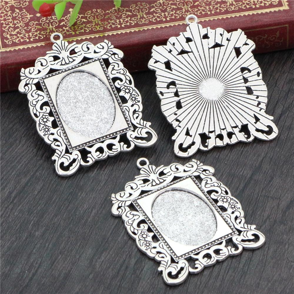 5 pièces 18x25mm Taille intérieure Plaqué Argent Antique Bronze Noir Style Mode Cabochon Camée Base Support Pendentif Apprêts pour collier