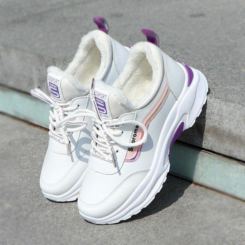Autumn and Winter Sports Shoes Women's Velvet Cotton Shoes Dad Shoes Female Student Korean Version Versatile Little White Shoes Casual Thick Sole I