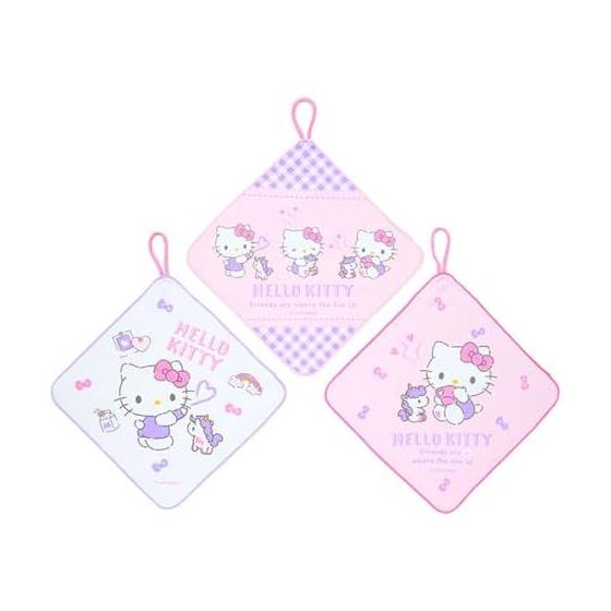 Sanrio Conjunto de 3 toalhas com alça Hello Kitty para crianças Tratamento antibacteriano com espaço para nome Berçário Escola Jardim de infância 249483