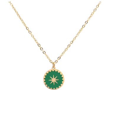 [Q2547] - Golden Green 'Etoile Du Nord' Steel Designer Necklace - 10x10 Mm