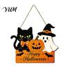 Festive Hanging Decoration for Friends Halloween Door Sign with Hemp Rope Lanyard, Pumpkin Ghost Printed Seasonal Store Window Display Plaque, Wooden