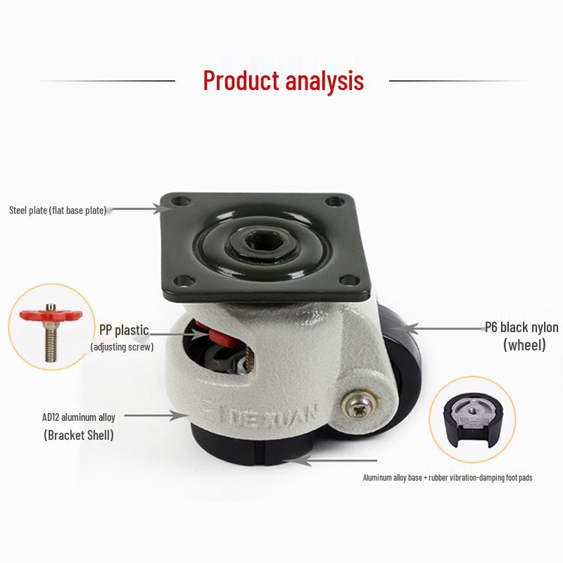 Nylon Swivel Leveling Casters with Rubber Wheels for Industrial Machinery