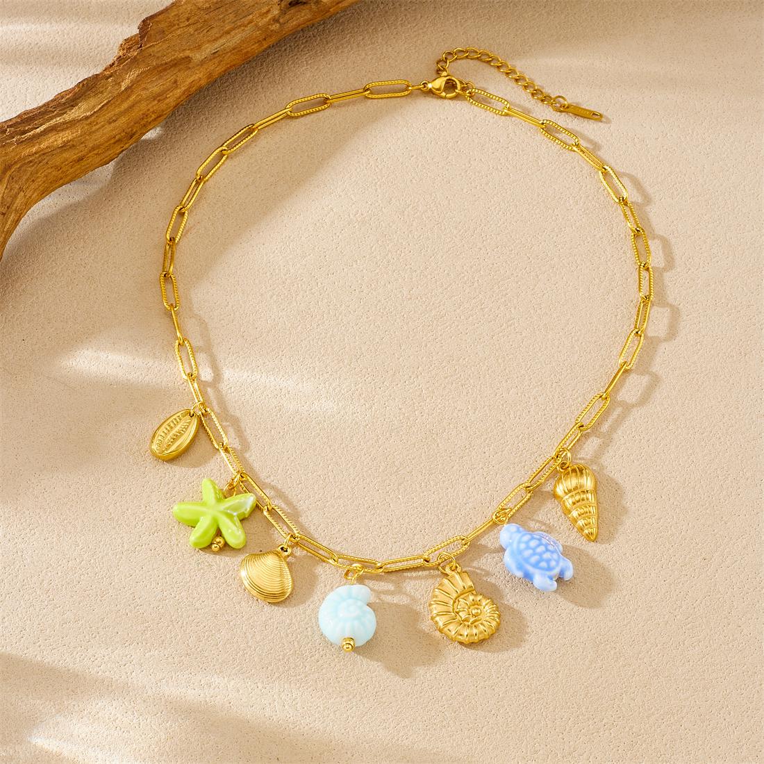 

316L Stainless Steel Fresh Fun Starfish Conch Turtle Shell Pendant Necklace Women Ocean Series Neck Chain Jewelry Gift
