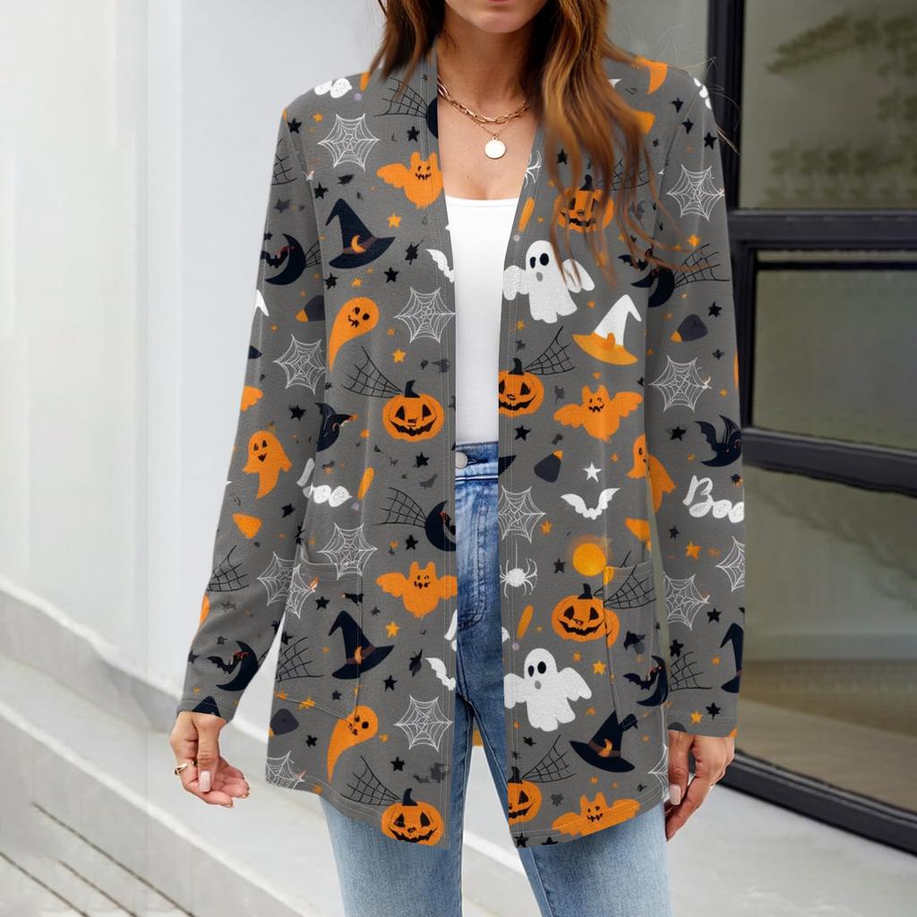 Dámské lehké kardigany s otevřeným předním dílem, dlouhým rukávem, ležérního volného střihu, tenké kardigany s kapsami