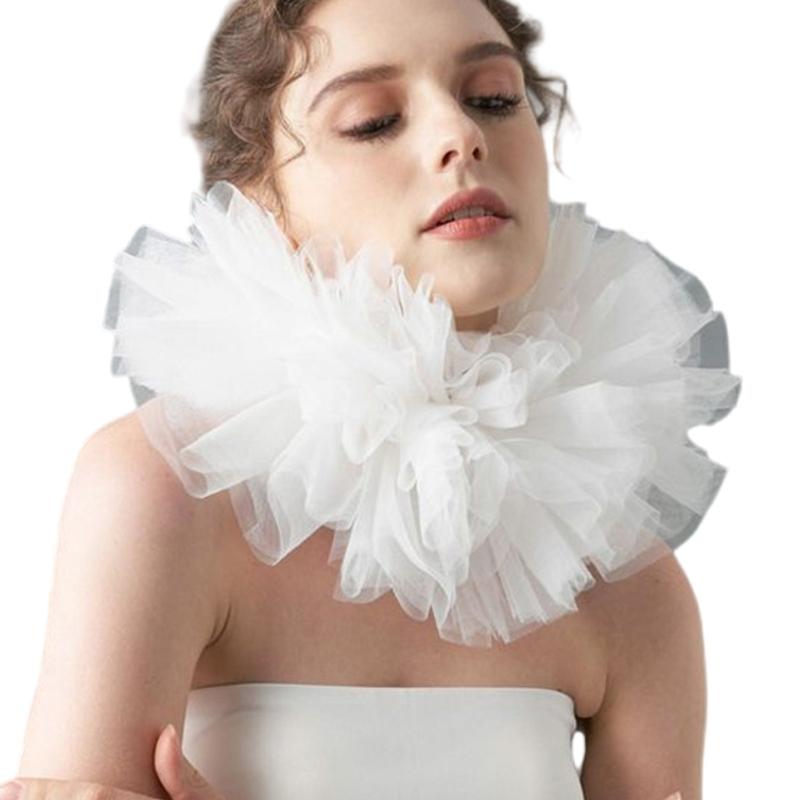 Eleganter, weißer, mehrlagiger Kunstkragen aus Netzgewebe für Damen, modischer Lagen-Halskragen im Clown-Stil für Freizeit- und Partyoutfits