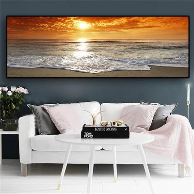 Affiches et imprimés de paysage de plage de mer naturelle, coucher de soleil, peinture sur toile, Panorama, tableau d'art mural scandinave pour salon