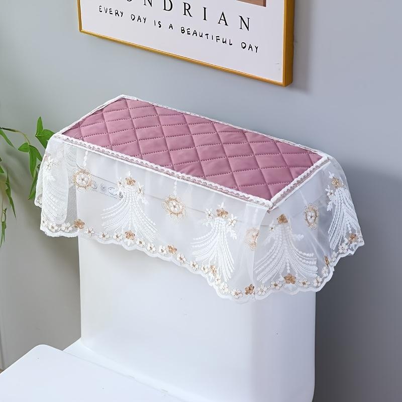 Universeller Toilettenspülkasten-Deckel mit dekorativer Spitzeneinfassung - Superfeine Faser Polyester Badezimmerdeko, Einfache Installation Verdeckt unansehnlichen Spülkasten