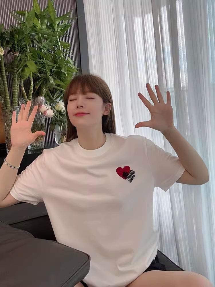 Pure cotton love round neck simple short-sleeved t-shirt women's new summer casual loose age-reducing lazy style top