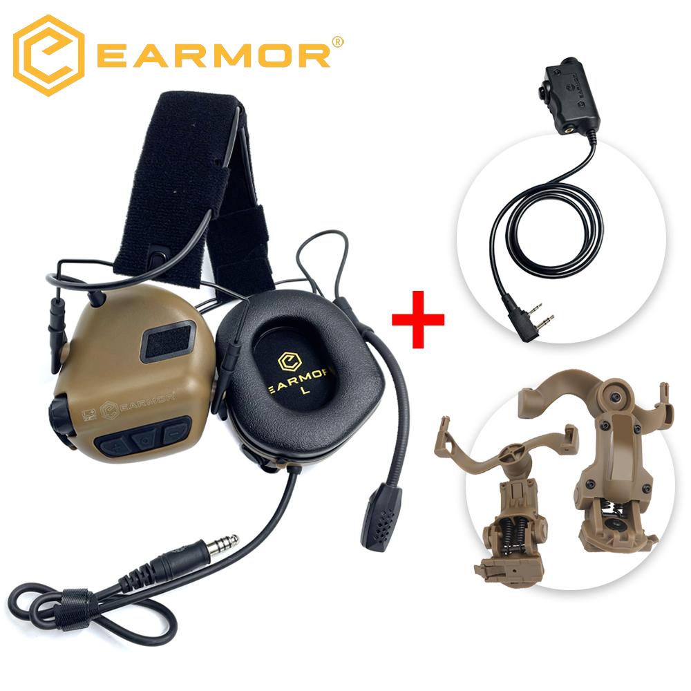 EARMOR M32 SE Tactical Headset Hunting Shooting Noise Cancelling Headphones with PTT,Brackets Fit for Wendy M-LOK ARC Helmet