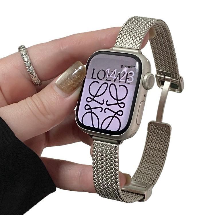 Apple Watch 10 Stainless Steel Magnetic Herringbone Mesh Strap - Compatible with Apple Watch 8/9