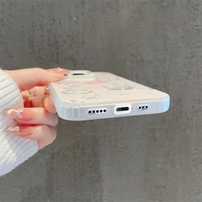 Vintage Rose Laser Silver Phone Case For iphone 15 X XS MAX XR Shockproof Case For iPhone 7 8 Plus 13 12 11 14 pro MAX Cover