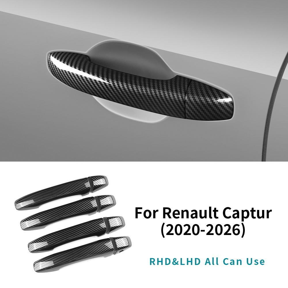 Car Exterior Door Handle Cover Trim Gloss Black Carbon Fiber LHD RHD For Renault Captur 2020-2026 Car Outer Styling ABS Trim