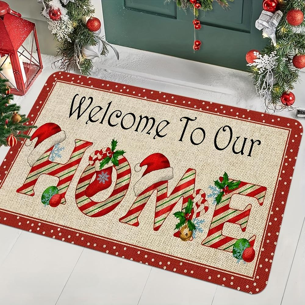 Christmas Welcome Mat Non Slip Indoor Outdoor Decorative Rug Polyester Home Carpet Washable Bathroom Bedroom Kitchen Doormat