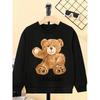 European Sizes Kids' Round-Neck Hoodie - Teddy Bear Wave Hello Pattern Print | Sportswear and Casual Wear, Soft and Comfortable