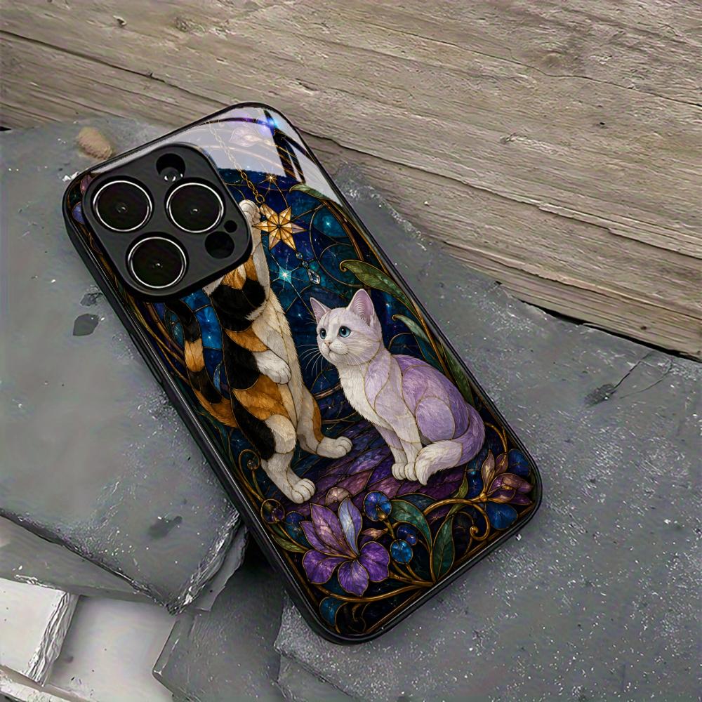 Kitten Tempered Glass Case For iPhone 17 16 Plus 15 Pro 13 14 12 Anti Scratch Raised Camera Lens Protection Cellphone Shell