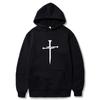 Men's Cross Graphic Hoodie - Black Casual Pullover Sweatshirt with Religious Symbol Print, Fashion Streetwear for Autumn/Winter