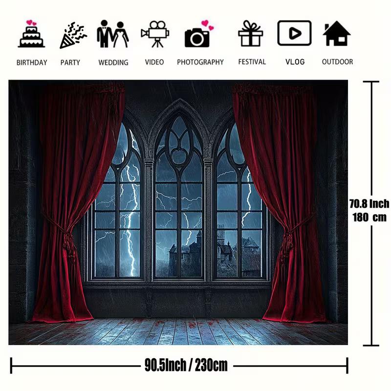 2D Gothic Room Backdrop, Halloween Lightning Storm Decor