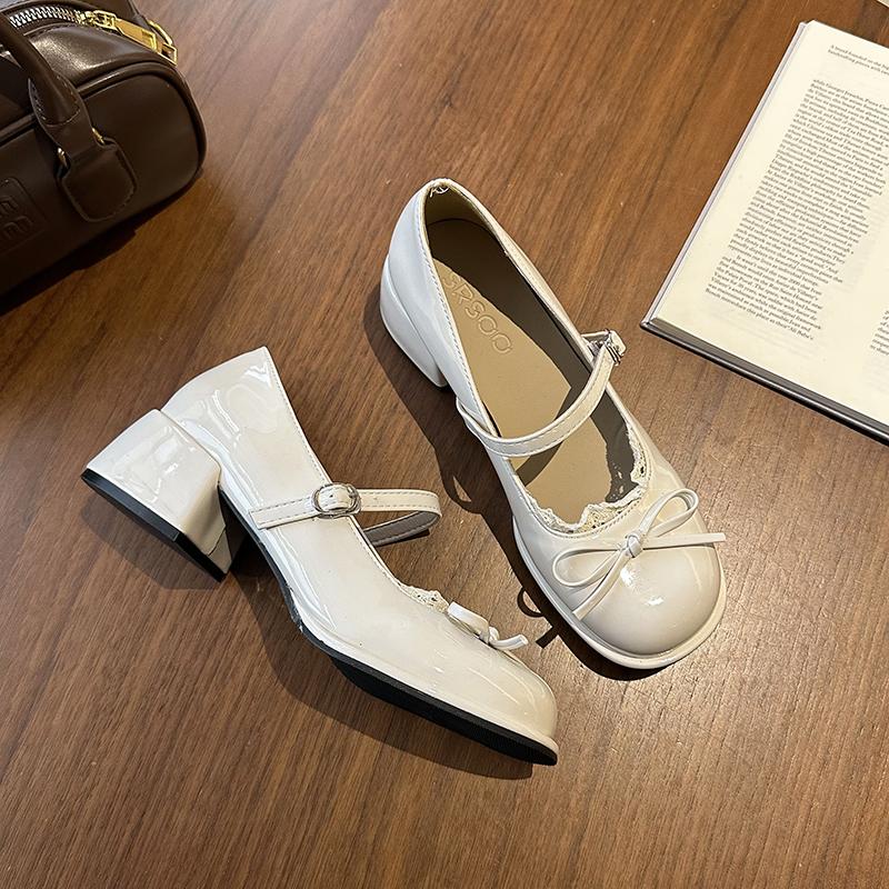 New Spring Autumn Thick Heel Women Mary Jane Shoes Elegant Butterfly-knot Party Dress Ladies Leather Pumps