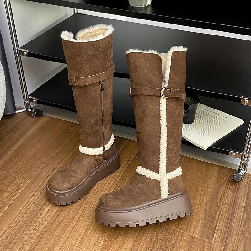 Long Snow Boots Women's 2025 Winter New Warm Velvet Thickened Bottom Fashion Big Northeast Tall Tube Two Wear Cotton Boots