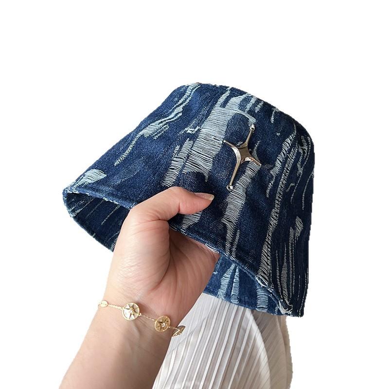 Summer hat women's cross denim bucket hat sunshade basin hat versatile double-sided bucket hat
