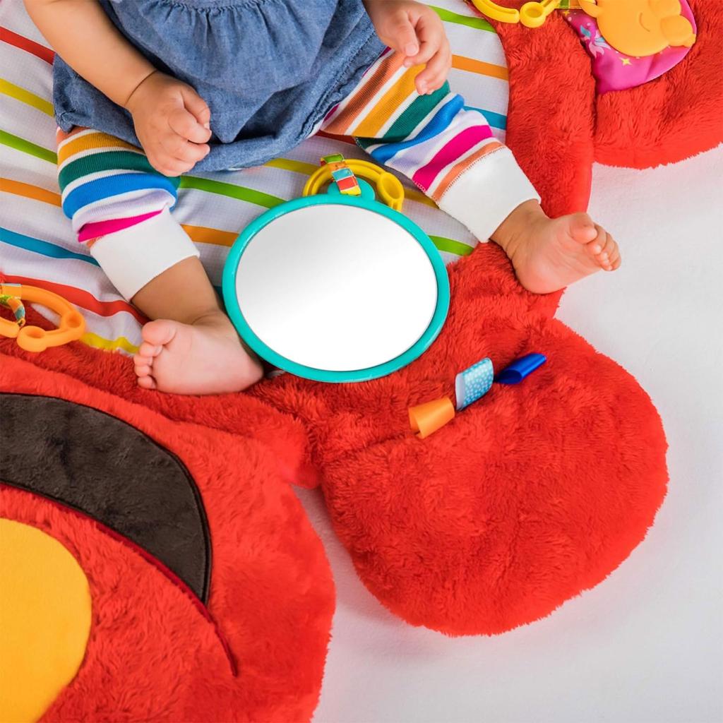 Bright Starts Sesame Street Tummy Time Elmo Prop Mat (0 Months, Baby Mat, Nap Mat, Teething Mat, Rattle, Red, 12040)