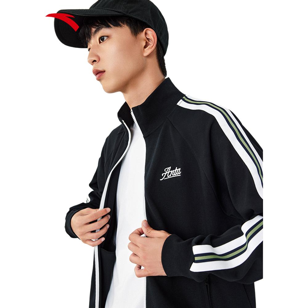 Anta Lifestyle Series Letter Stripe Stand Collar Zipper Long Sleeve Sweatshirt Men sweatshirt Snow-White 152438706-1
