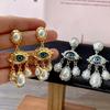 Long Tassel Devil Eye Earrings Vintage Exaggerate Earring Retro Pearl Drop Earrings  Women