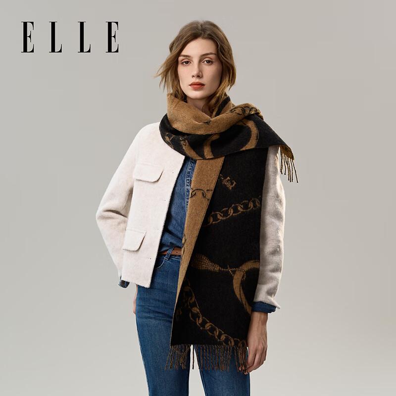 ELLE Women's 100% Merino Wool Jacquard Scarf
