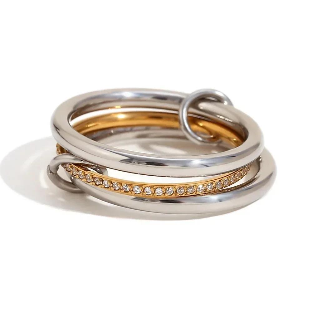 Minimalism Multi-Link Connected Ring, Chunky Gold Plated Ring, Ring Set, Eternity Women Fashion Zircon Gifts