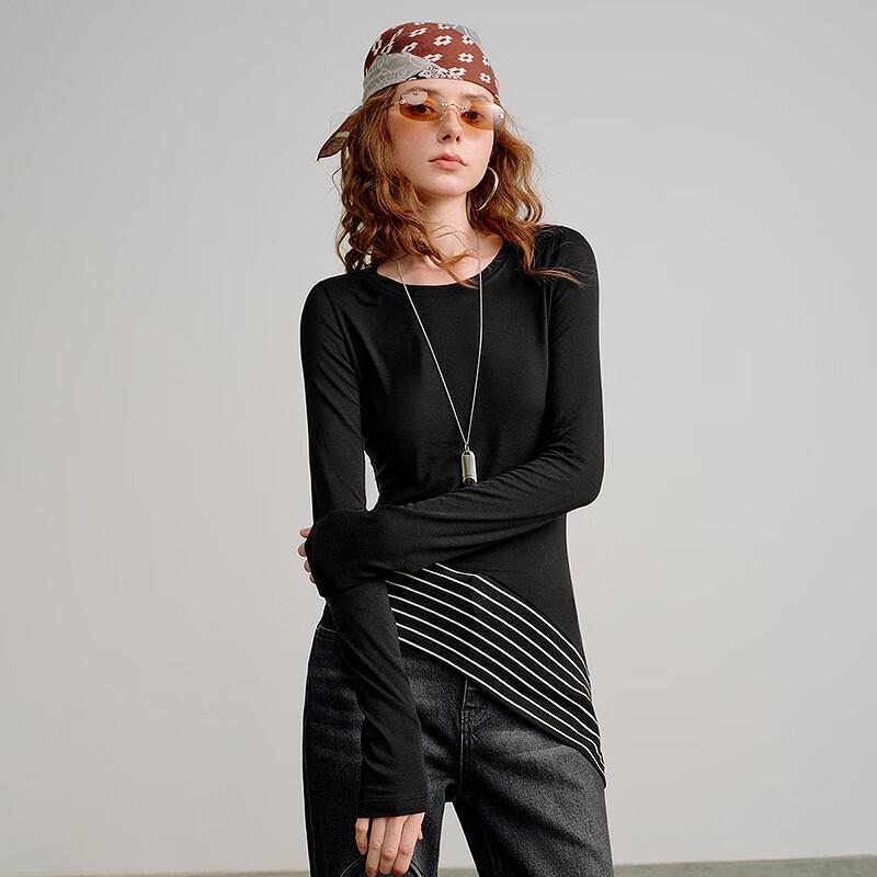Chuyu Women's Tencel Wool Striped Slim-Fit T-Shirt