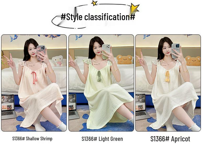 Women's Summer Sweet Princess Cotton Pajamas with Built-in Bra, Plus Size 220 Jin Long Camisole Nightgown