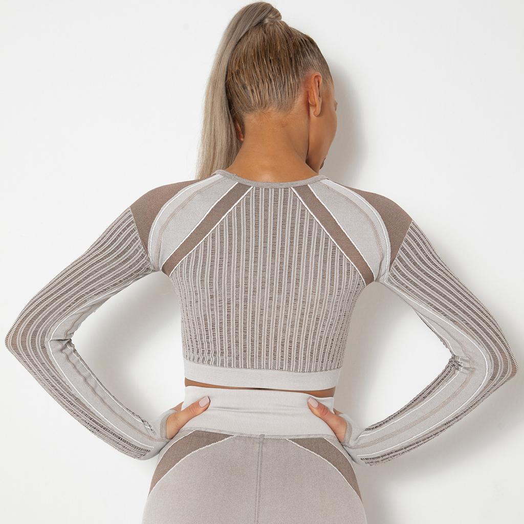 Seamless Knitted Sexy Moisture-wicking Long-sleeved Yoga Wear Sports Fitness Running T-shirt